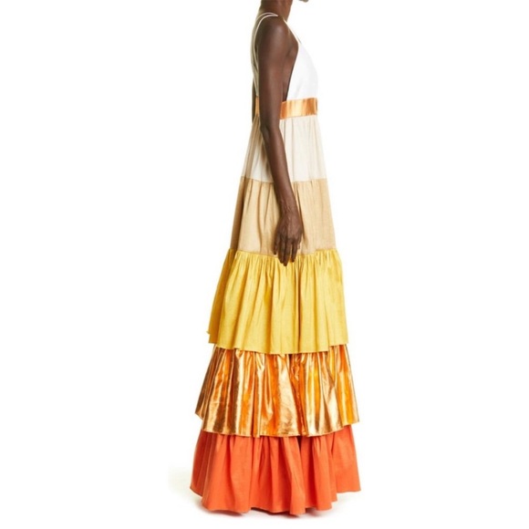 Kimberly Goldson Mari Copper Multi Tiered Maxi Dress Size 8 - Picture 2 of 16